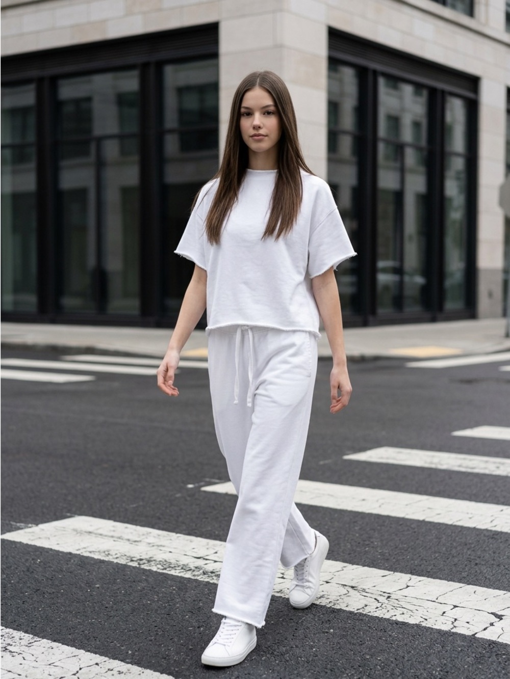 Frank & Eileen Cream Relaxed Drawstring Joggers wide leg cropped
